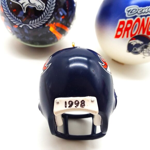 VTG Denver Broncos Christmas Ornaments Set Glass Bulb Mini Football Helmet NFL - Picture 3 of 9